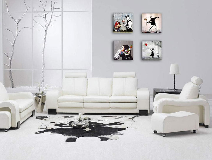 Degona Moderne Bilder Banksy 4 Stück jeweils 30 x 30 cm Druck auf Leinwand abstrakte Kunst XXL Dekor