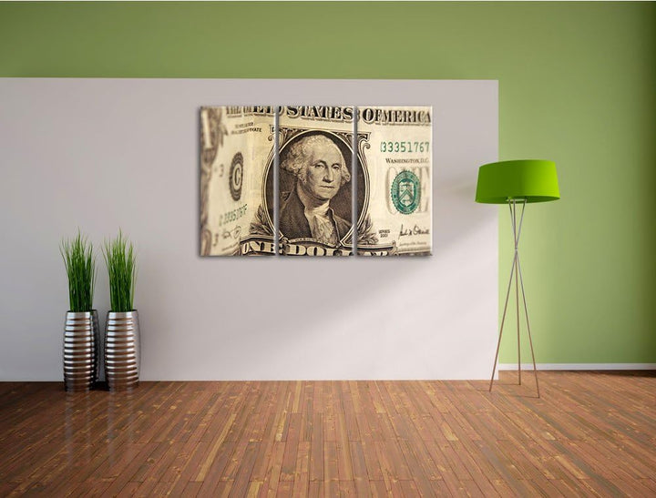 Geldschein Dollar als 3-Teiler Leinwandbild 120x80 Bild auf Leinwand, XXL riesige Bilder fertig gera