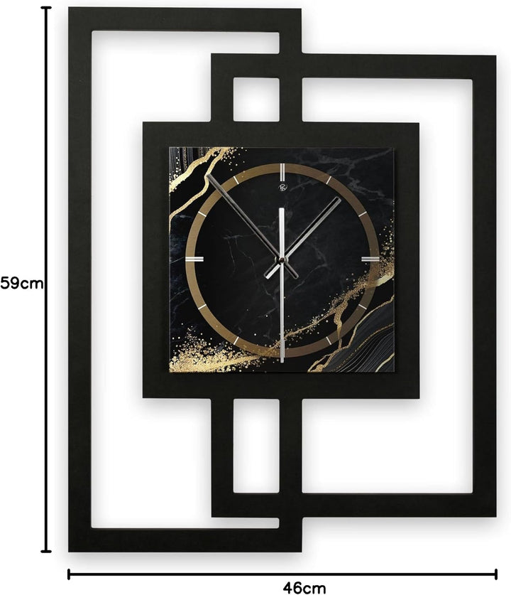 Kreative Feder Designer-Wanduhr in modernem Metallic-Look ohne Tickgeräusche (Black & Gold Waves, le