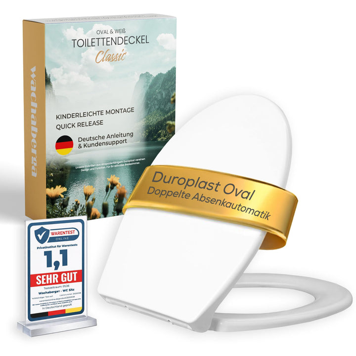 Toilettendeckel weiss mit Absenkautomatik, WC Sitz Oval Duroplast mit Softclose, stabilen Edelstahl-