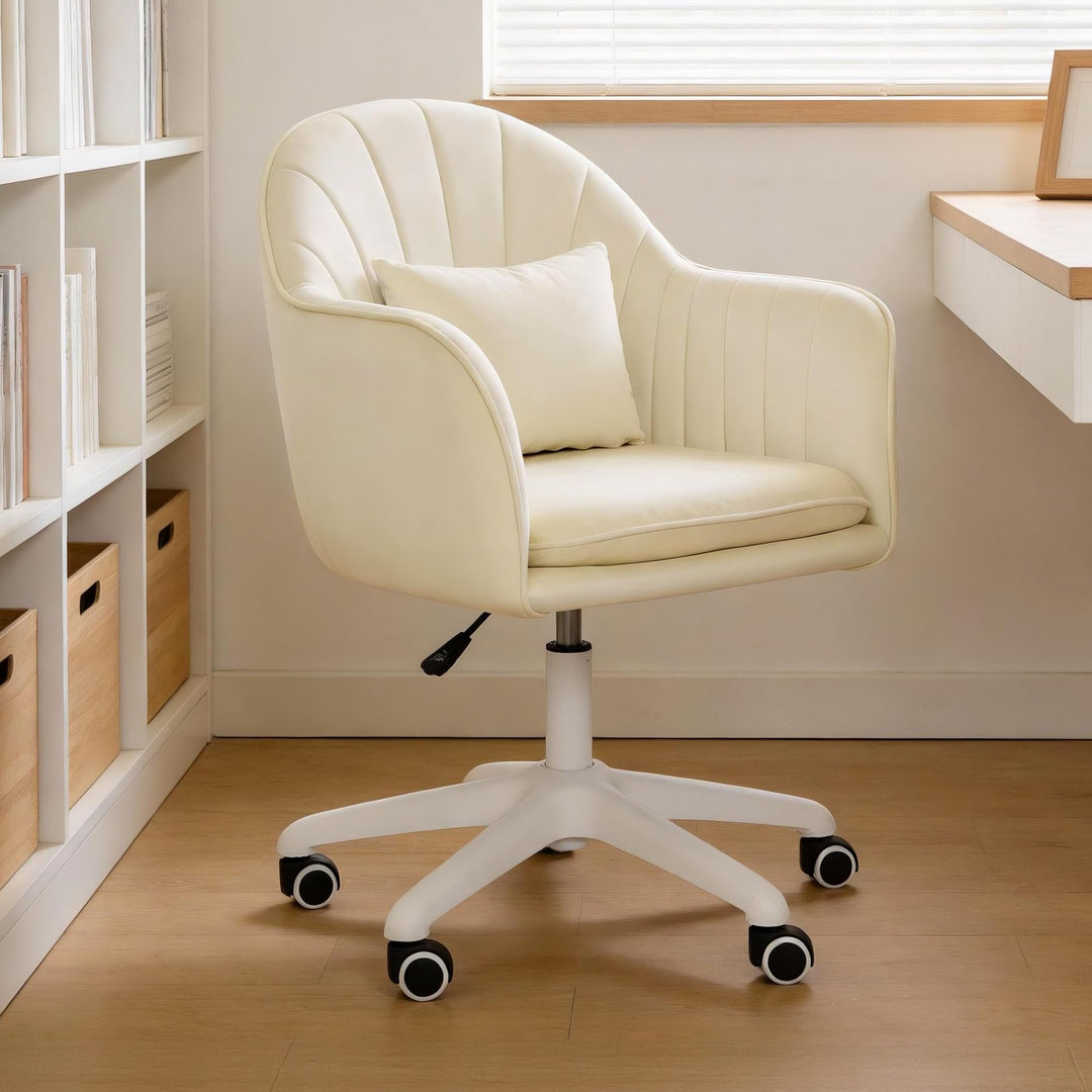 Ergonomischer Bürostuhl, 360°Drehstuhl mit Kopfkissen, Höhenverstellbarer Schreibtischstuhl, Schmink