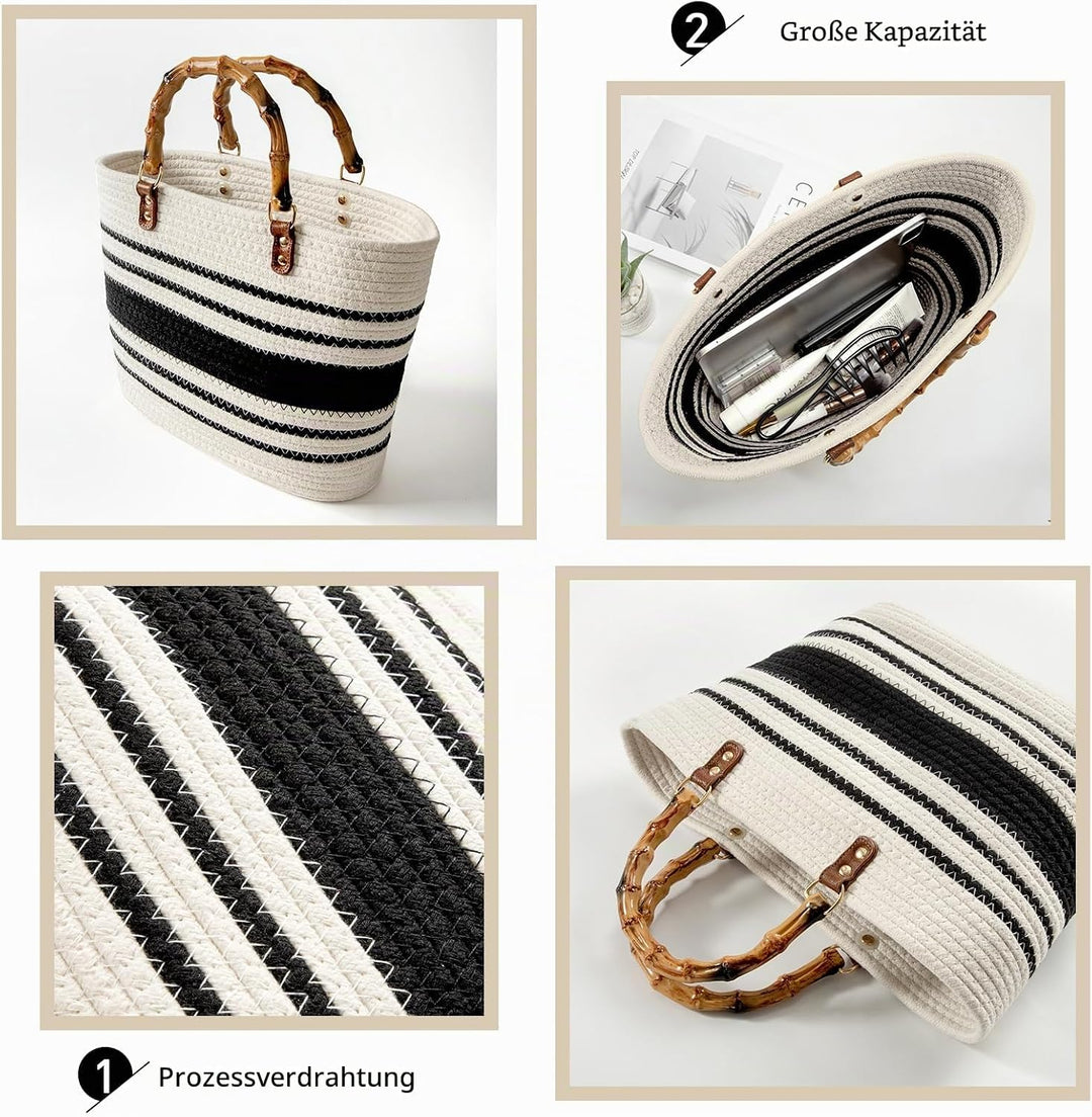 Handtasche Grosse Sommer Strandtasche Handgewebte Shopper Tasche mit Griff Frauen Henkeltasche für D