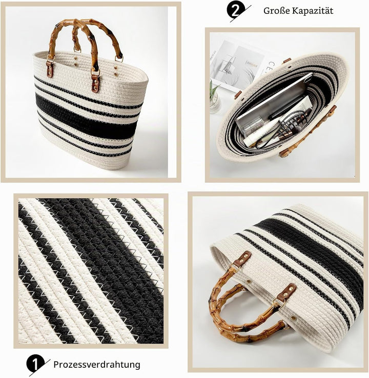 Handtasche Grosse Sommer Strandtasche Handgewebte Shopper Tasche mit Griff Frauen Henkeltasche für D