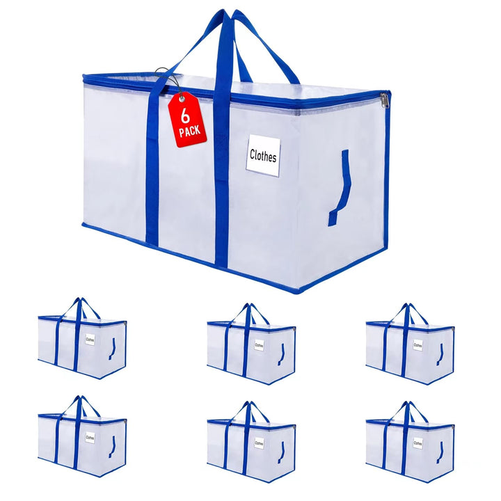 Umzugstaschen 93 L, 6er-Pack Aufbewahrungstaschen mit Reissverschluss, Umzugskartons Heavy Duty Extr