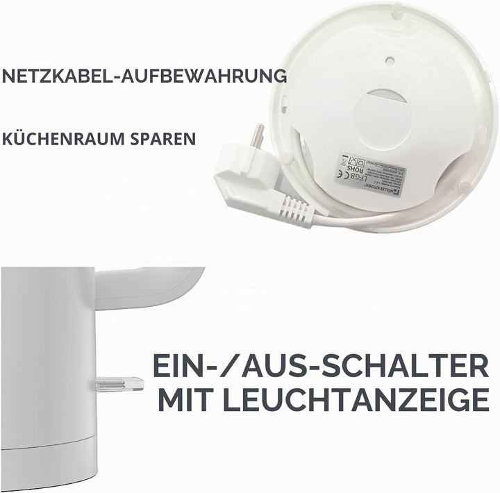 Muller Kitchen MK-6061 Elektrischer Wasserkocher, 1 l, 1000 W, doppelwandig, 360-Grad-Drehfuss, auto