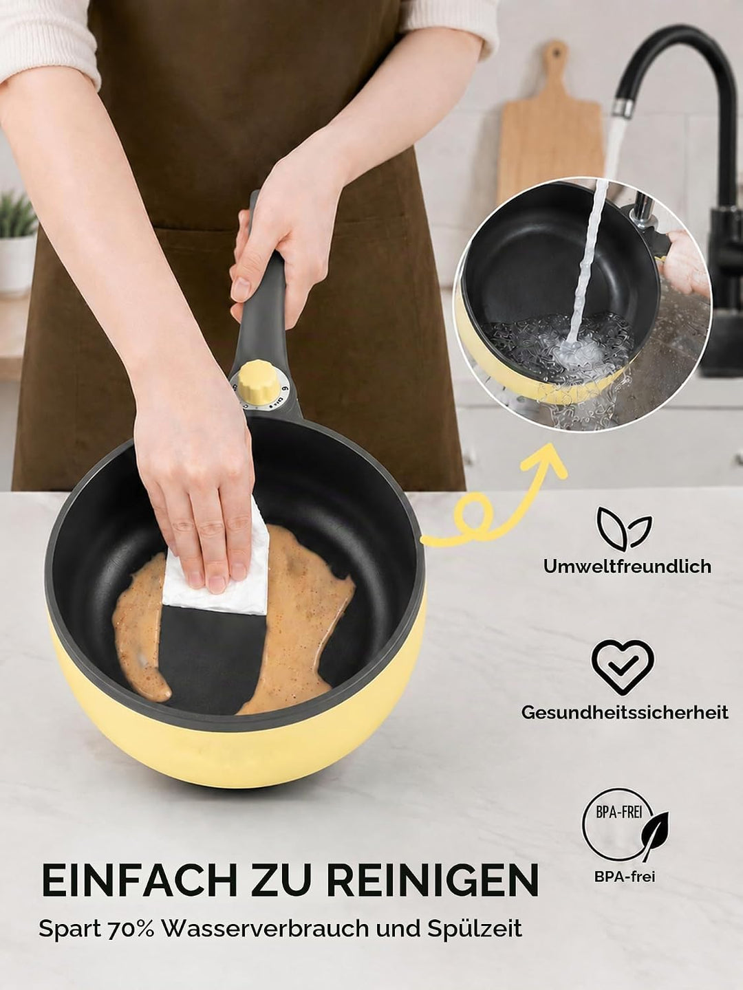Audecook Elektrische Bratpfanne, Hot Pot Topf 20cm, Antihaft Mini elektropfanne mit Dampfgarer, Mult
