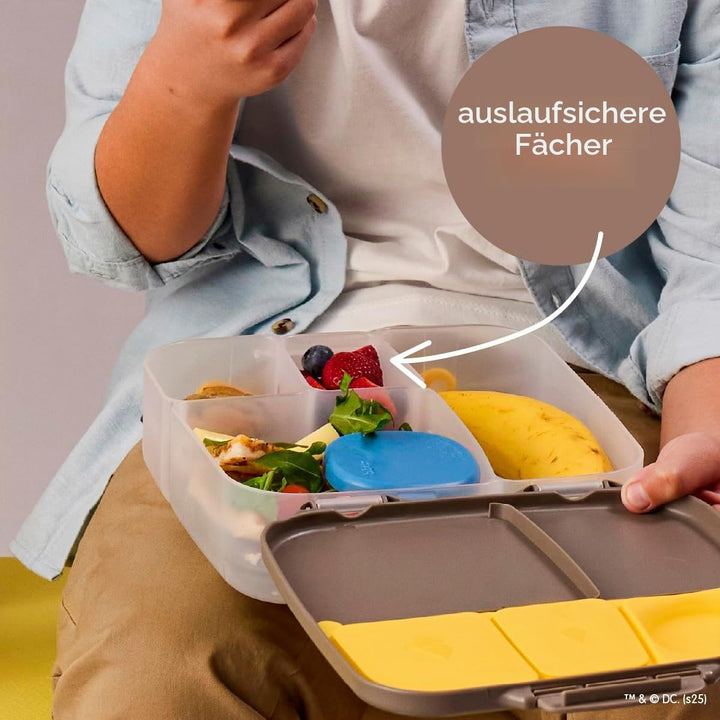 b.box Batman Brotdose | Grosse Bento-Box mit 4 Fächern (2 auslaufsicher), herausnehmbarer Trenner, G