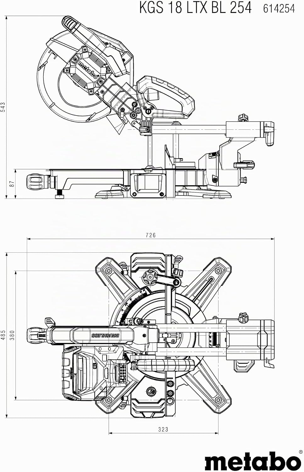 Metabo KGS 18 LTX BL 254 AkkuKappsäge (18V 1x4Ah Li-Power Ladegerät ASC 55 Karton mit Zugfunktion, r