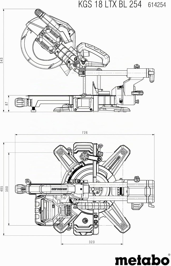 Metabo KGS 18 LTX BL 254 AkkuKappsäge (18V 1x4Ah Li-Power Ladegerät ASC 55 Karton mit Zugfunktion, r