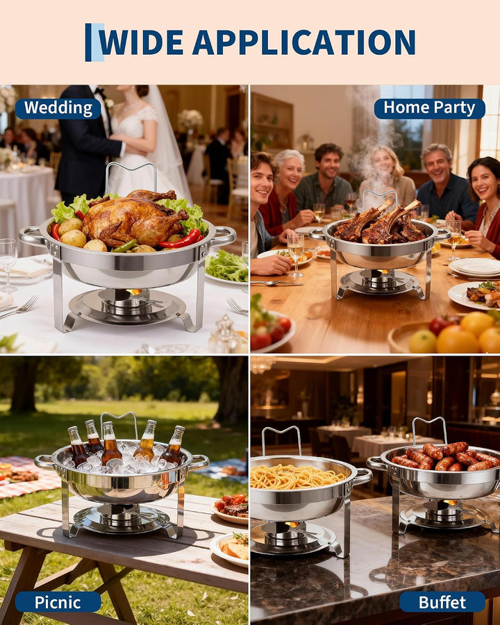Set mit 4 runden Tellern aus Edelstahl 5L/6L – Deckel aus sichtbarem Glas – ideal für Partys, Hochze