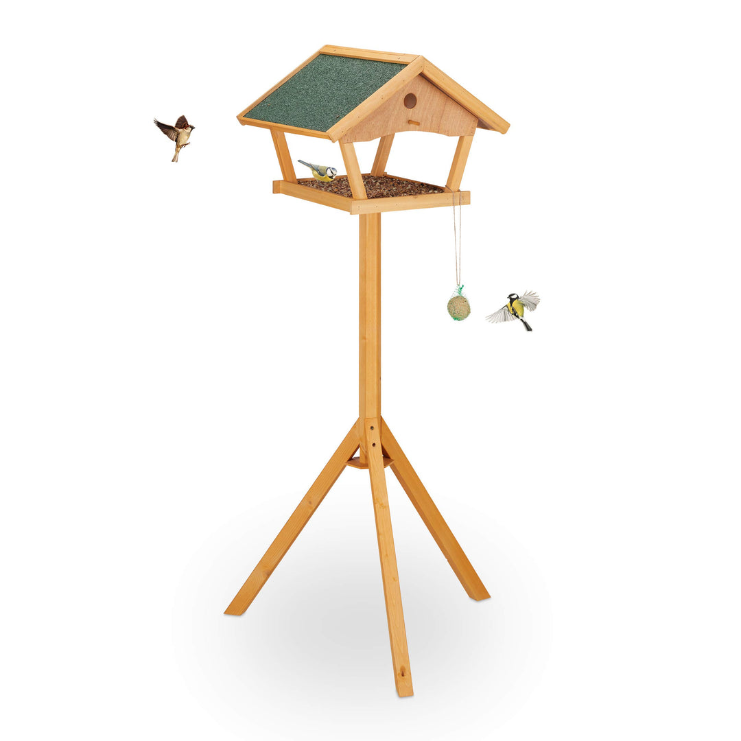 Relaxdays Vogelfutterhaus mit Ständer, gross, wetterfestes Dach, Garten, Holz Vogelhaus HBT 137 x 66