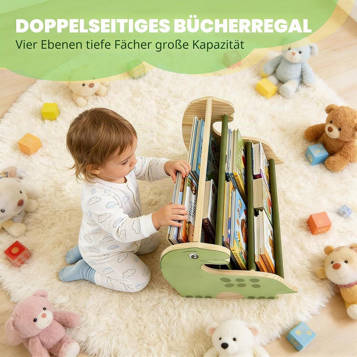 Bücherregal Kinder, Montessori Kinder Buchständer aus Holz mit 4 Ablagen, Kinderregal für Buchaufbew