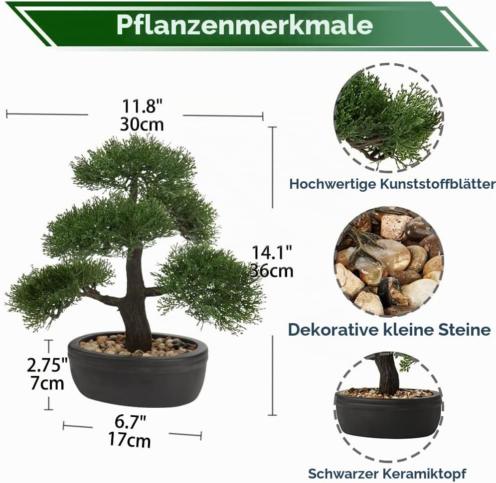 Briful Kunstbonsai Naturgetreue Künstliche Pflanze Kunstbaum Bonsai Zeder Kiefer Podocarpus Plastik