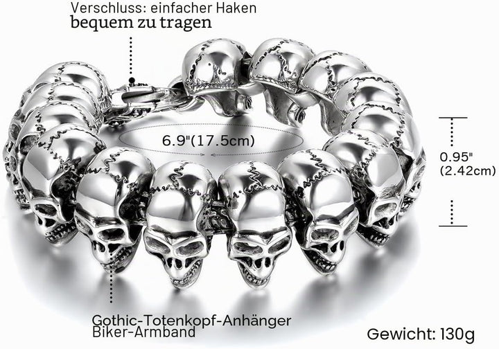 OIDEA Herren Armband Edestahl Schädel: Totenkopf Schwer Armkette Punk Gothic Herrenarmband Skull Bik