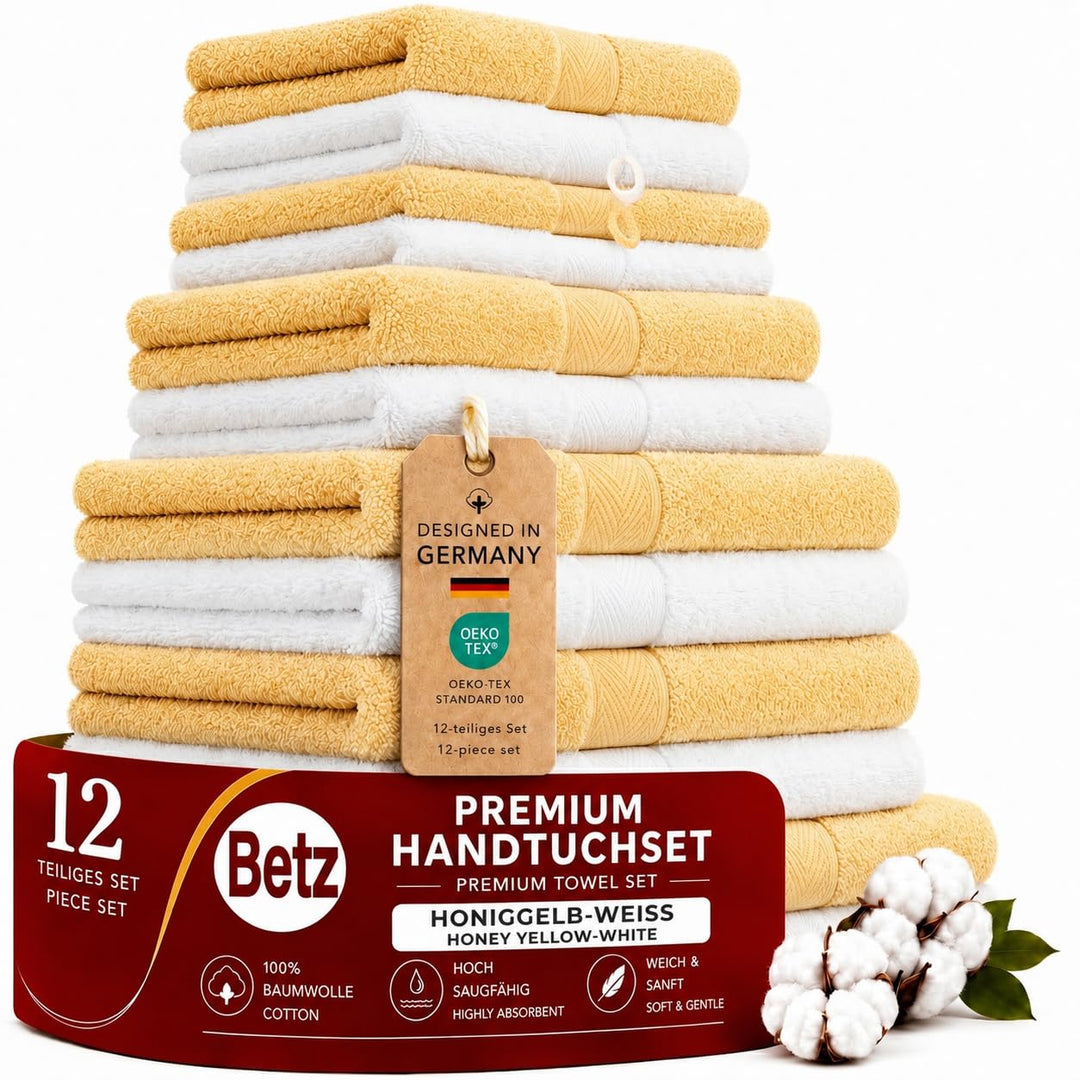 Betz 12-TLG. Handtuch Set Premium 100% Baumwolle 2 Duschtücher 4 Handtücher 2 Gästetücher 2 Seiftüch