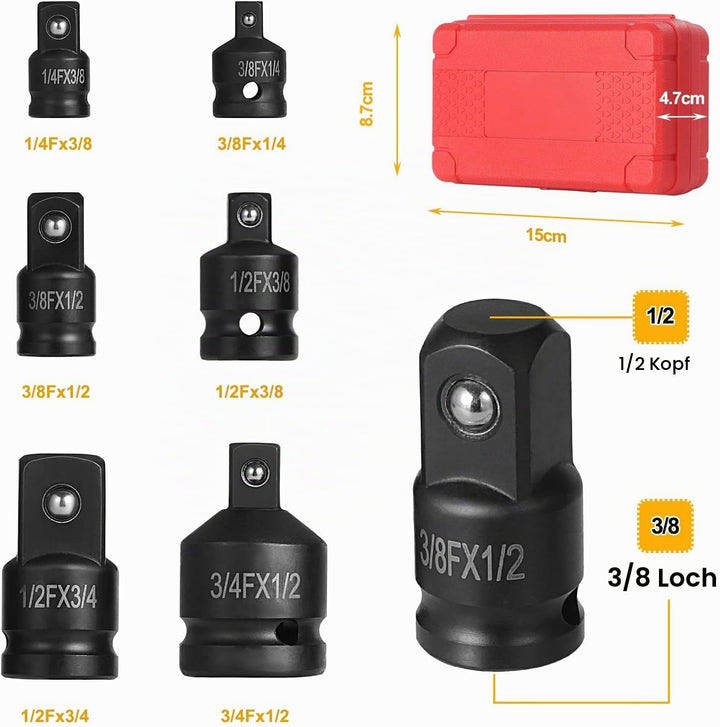 6 Stück Kraft Adapter Satz Schlagschrauber Adapter, Schlagschrauber Adapter,Steckschlüssel Konverter