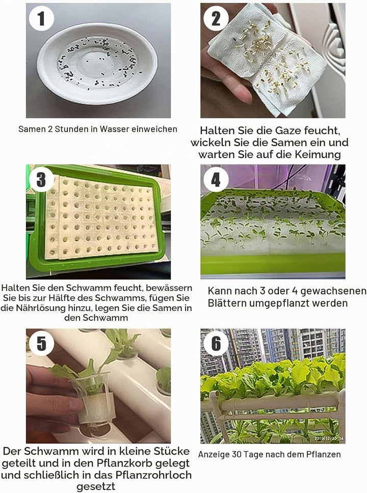 Kalolary Hydroponic Site Grow Kit, 108 Standorte 12 Rohre Hydroponisches System mit Wasserpumpe 4 Sc