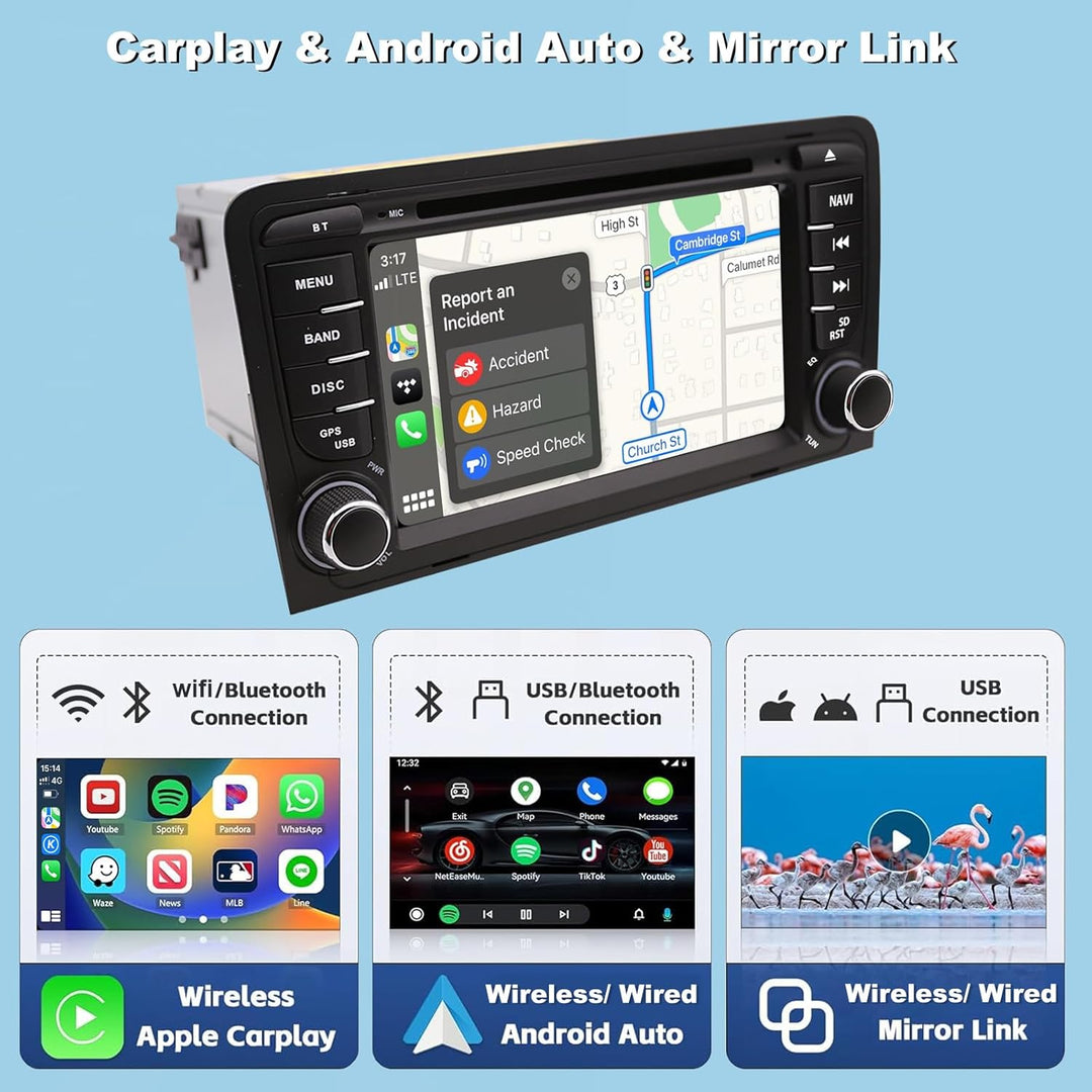 NVGOTEV Android 13 Autoradio für Audi A3 S3 RS3 2003-2012, 7 Zoll Radio mit GPS Navi DAB+ FM RDS 4G