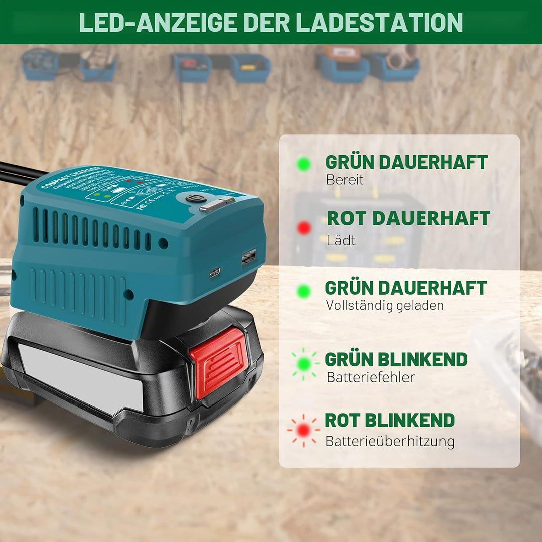 Schnellladegerät für Bosch 18V PBA Gome und Garten Ladegerät,mit USB & Type-C Output,Eingang 220V, A
