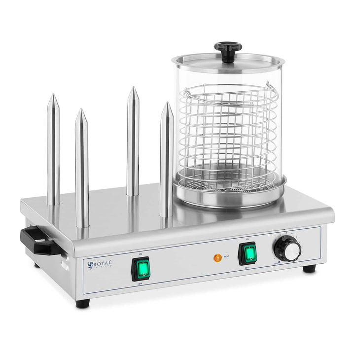 Royal Catering RCPHW 650 Hot-Dog-Maker 650 W 4 Heizspiesse Hot Dog Wärmer Hot Dog Maschine Bockwurst