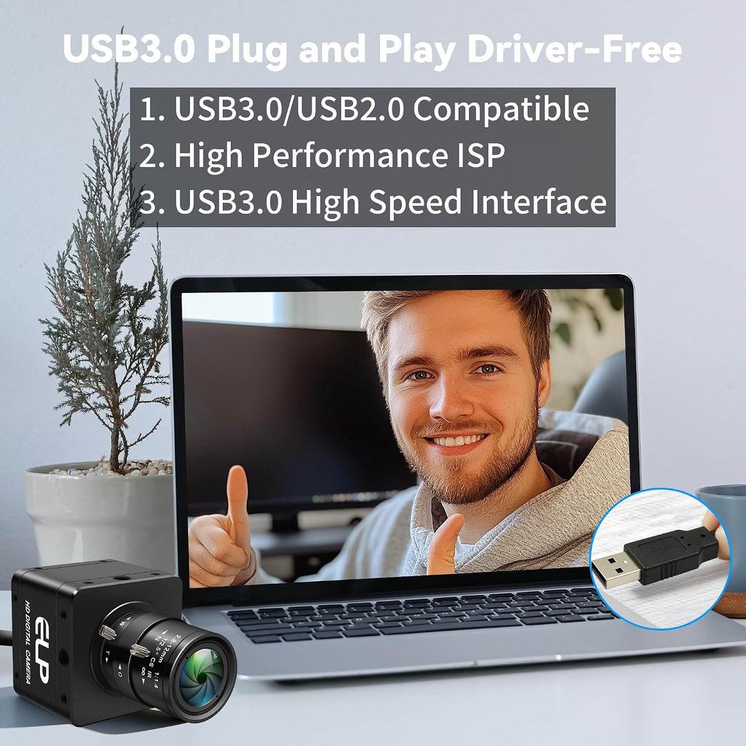 ELP Global Shutter Farbkamera mit USB 3.0, 120/200 FPS Ultrahohe Bildrate, Webcam, 1200P 2,8–12 mm 4