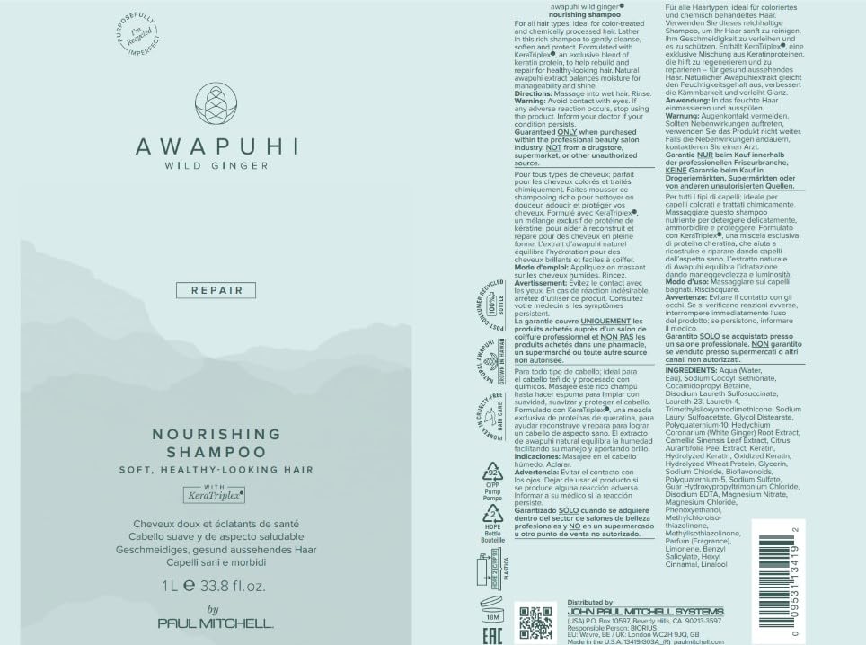Paul Mitchell Awapuhi Wild Ginger Moisturizing Lather Shampoo - Feuchtigkeits-Shampoo für trockenes,