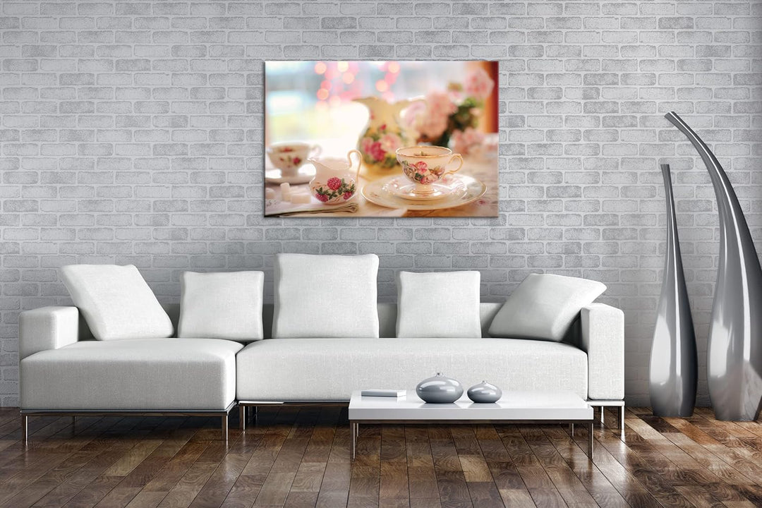 deyoli edles Teegeschirr Format: 80x60 als Leinwand, Motiv fertig gerahmt auf Echtholzrahmen, Hochwe