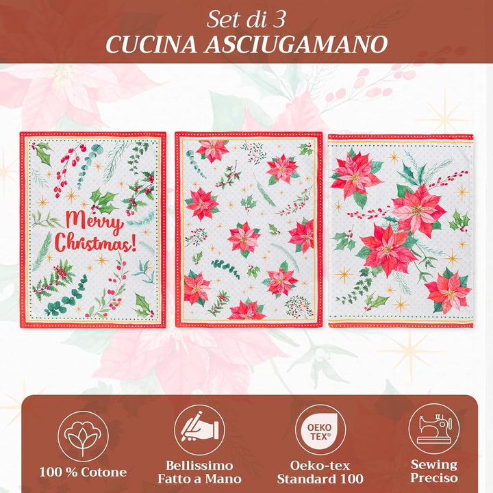Maison d'Hermine Küchenhandtücher 3er-Set 100% Baumwolle 70 cm x 50 cm Wiederverwendbare Geschirrtüc