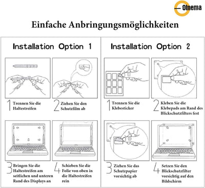 Olnema Blickschutzfilter I Privacy Filter I Blickschutzfolie I Anti-Spy Folie für Laptop und Noteboo