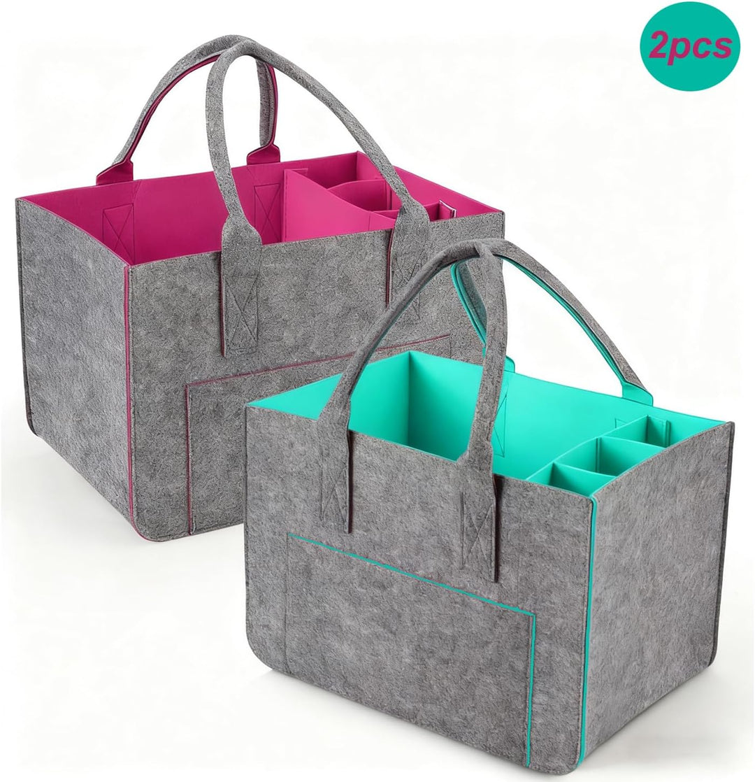 2 Stück 30L Gross Filztasche Einkaufstasche mit Fächern, Faltbar Filztaschen Shopper mit Stabile Hen
