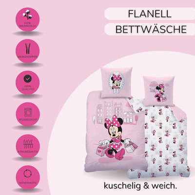 Minnie Maus Flannel/Biber Bettwäsche Bettbezug 135x200 80x80 · Kinderbettwäsche für Mädchen · Disney