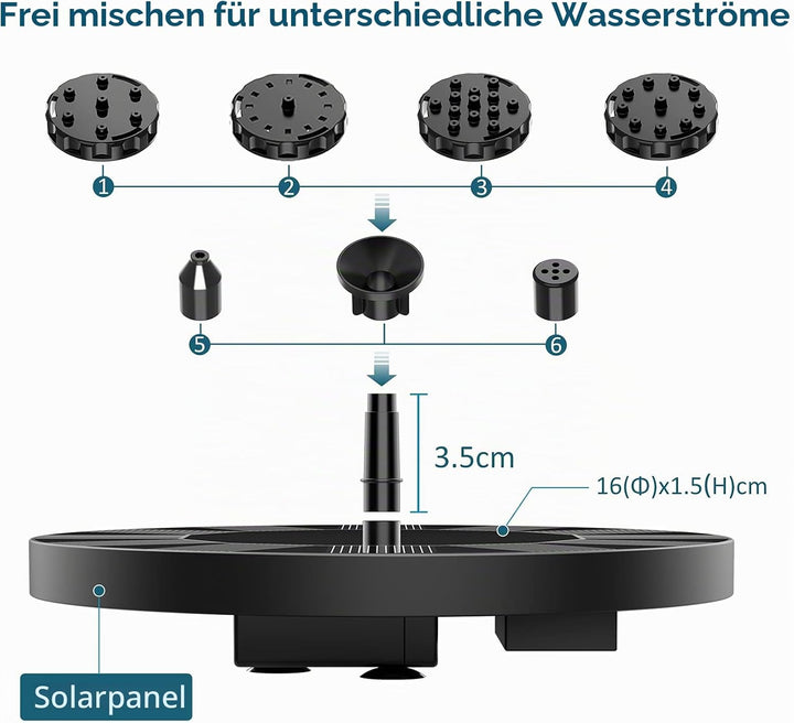 AISITIN 2PCS Solar Springbrunnen für Aussen Upgrade, DIY Solar Teichpumpe Fontäne mit 6 Sprüh Effekt