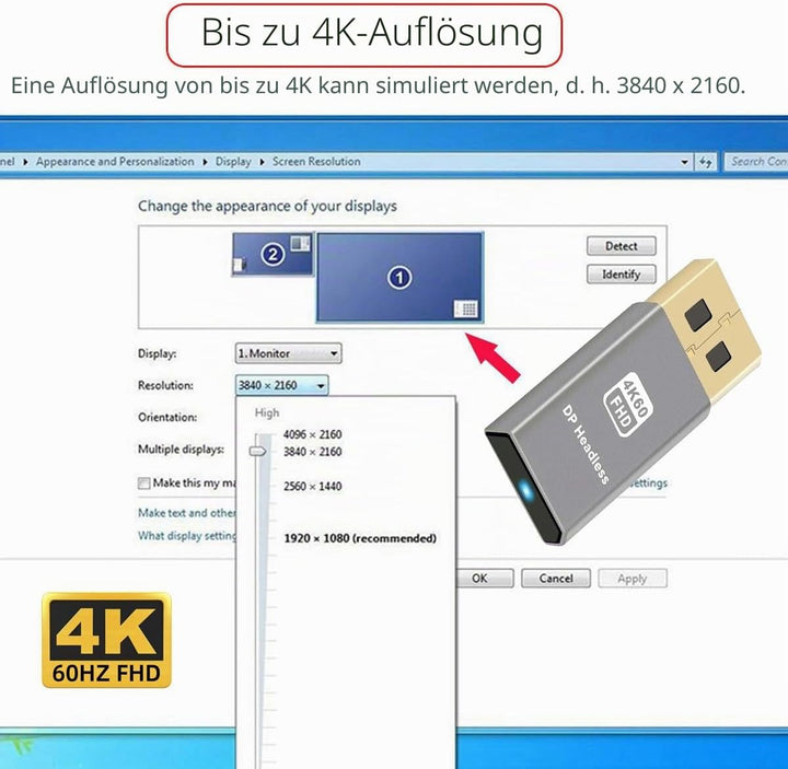cablecc DP Virtual Display 4K60HZ Dummy-Stecker Headless Ghost Emulator Displayport Aktivadapter Sil
