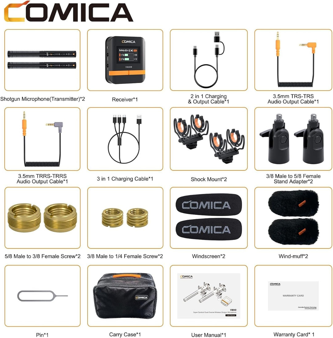 Comica VM40 Combo Wireless Richtmikrofon Shotgun-Mikrofon, 2,4G Super Cardioid Polar Muster, 48 kHz/