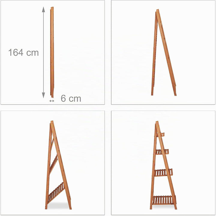Relaxdays Blumentreppe aus Holz, Blumenständer für innen, 4-stufig, Leiterregal, Klappbar, HBT: ca.