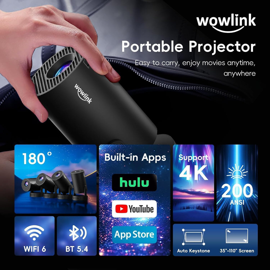 Mini Beamer 4K Unterstützt mit WiFi 6 BT5.4 integrierten Apps Android 14 TV | Projektor‌ mit Auto Ho