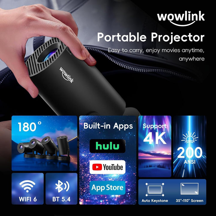 Mini Beamer 4K Unterstützt mit WiFi 6 BT5.4 integrierten Apps Android 14 TV | Projektor‌ mit Auto Ho