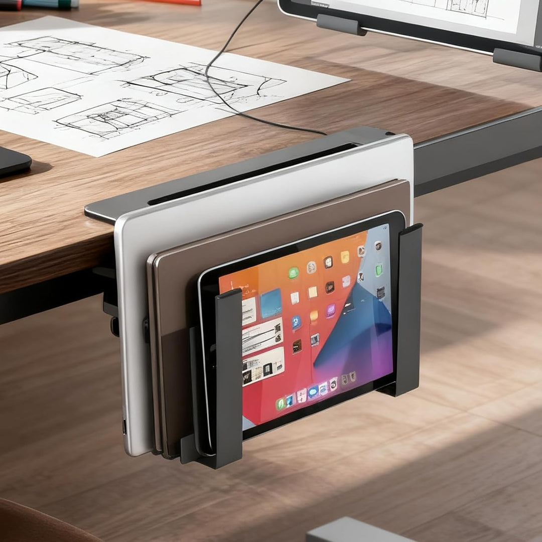 Aufhängbarer Laptop Organizer: Doppelschichtiger Kein Bohrer Schreibtisch Seitenaufbewahrung für Lap