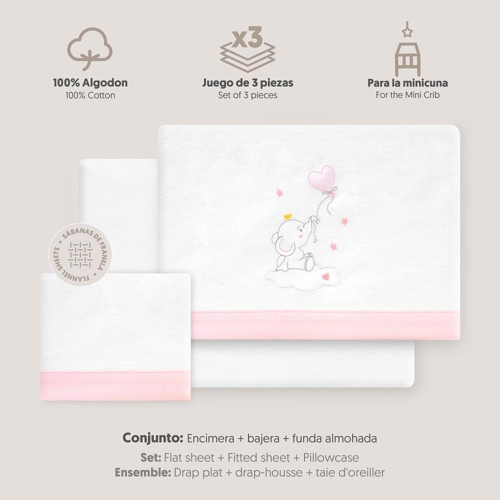 Interbaby - Bettwäsche-Set für Kinderbett, 50 x 80 cm, 100% Baumwolle, warm, Flanell, inkl. Spannbet