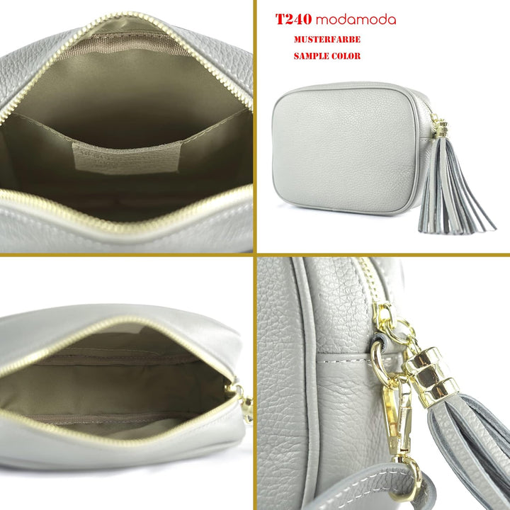 modamoda de - T240 - kleine Umhängetasche aus ital. Echtleder Lila, Lila