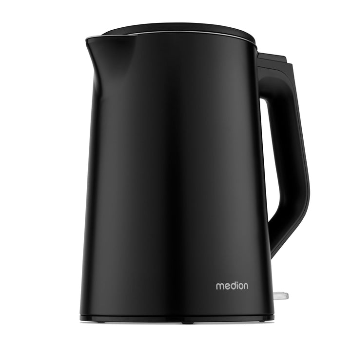 MEDION Wasserkocher Edelstahl (1,5 Liter, 2.200 Watt, 360° Basis, Warmhaltefunktion, LED Betriebsanz
