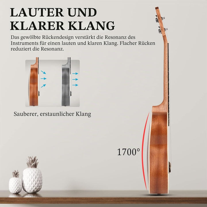 Hricane Sapele Sopran Ukulele Set für Kinder und Erwachsene 21 Zoll Ukulele Starter Kit mit Tasche,