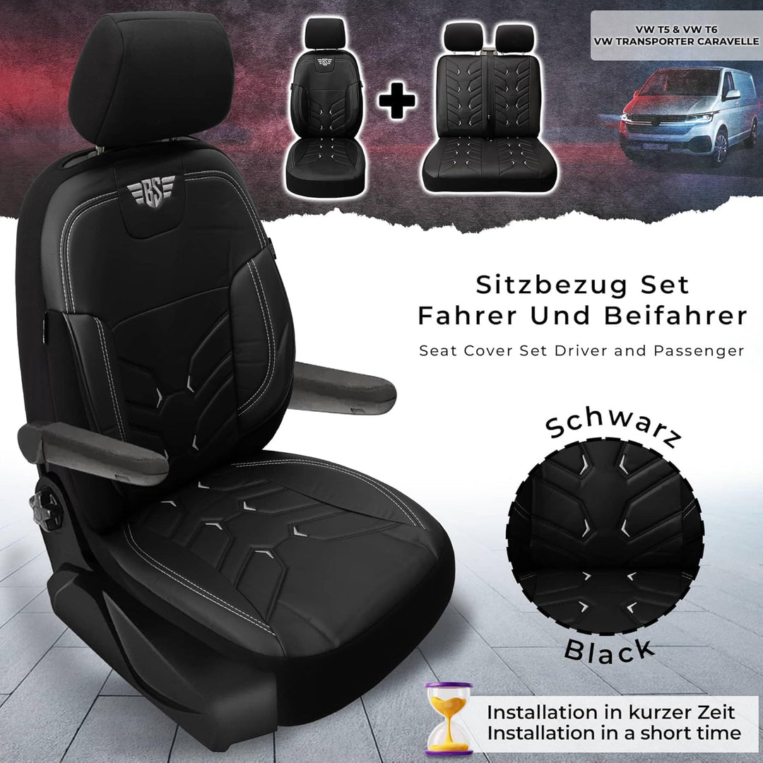 BREMER SITZBEZÜGE Schonbezüge für VW T5 T6 T6.1 Caravelle TR222 TR222 - Schwarz T5 T6 T6.1 Caravelle