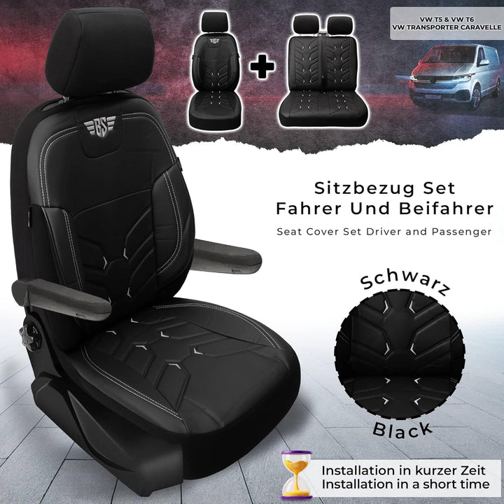BREMER SITZBEZÜGE Schonbezüge für VW T5 T6 T6.1 Caravelle TR222 TR222 - Schwarz T5 T6 T6.1 Caravelle