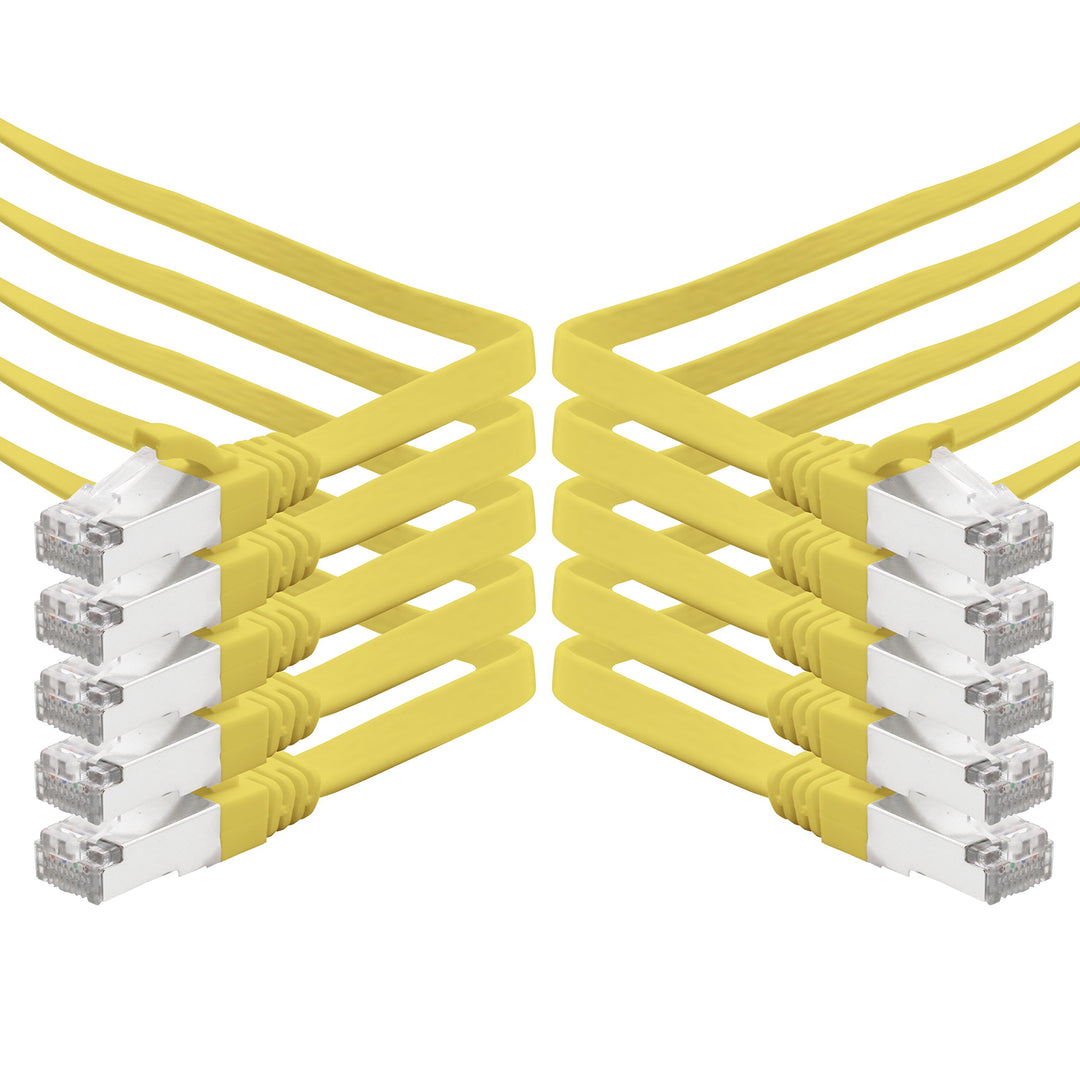 1aTTack.de 0,25m - gelb - 10 Stück CAT.7 Gigabit Ethernet LAN Flachband Flachbandkabel (RJ45) Netzwe