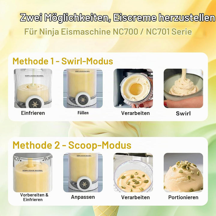 4 Stück Eisbehälter 480 ml für Ninja Swirl NC700 / NC701EU, Eiscreme Behälter für Ninja Eismaschine
