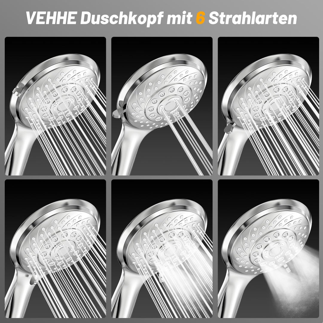 VEHHE Duschkopf mit Schlauch, Duschbrause mit Schlauch 1,5m, Regendusche Handbrause mit Selbstreinig