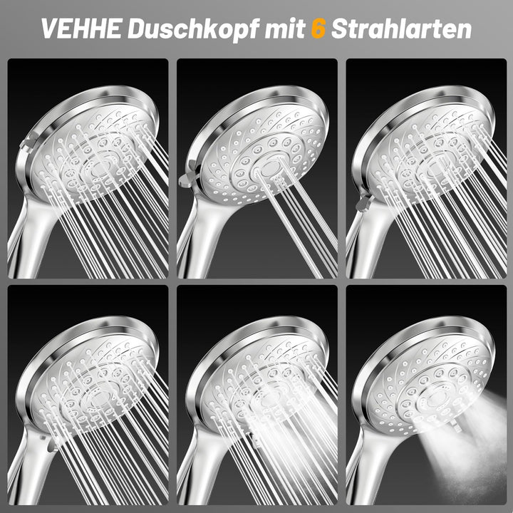 VEHHE Duschkopf mit Schlauch, Duschbrause mit Schlauch 1,5m, Regendusche Handbrause mit Selbstreinig