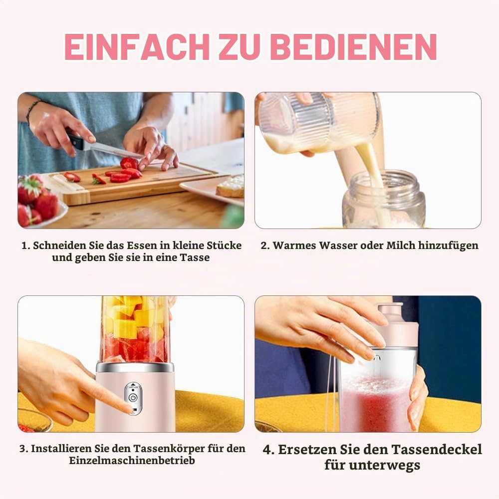 Tragbarer Mixer, 400ml Mixer Smoothie Maker to Go, Portabler Elektrischer Saftpresse, Mini Standmixe