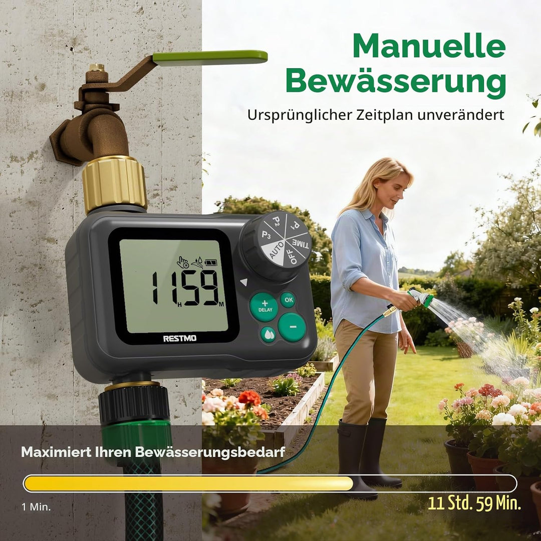 RESTMO 2 Zonen Bewässerungscomputer mit integriertem RF-Chip und Fernbedienung, automatisch/manuell/